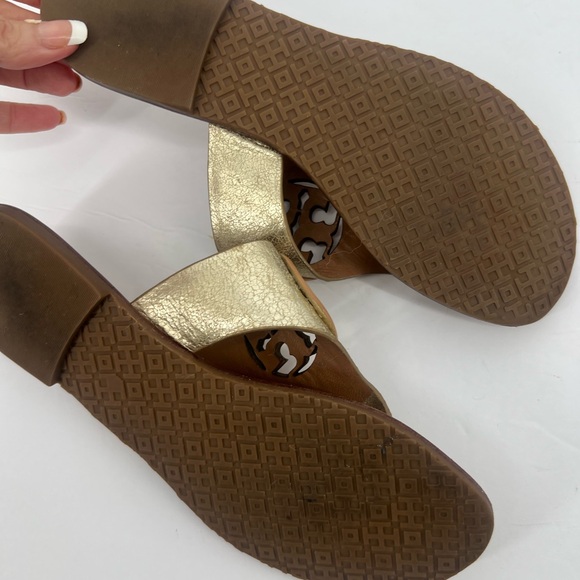 Tory Burch Metallic Gold and Tan Sandals - Picture 4 of 6